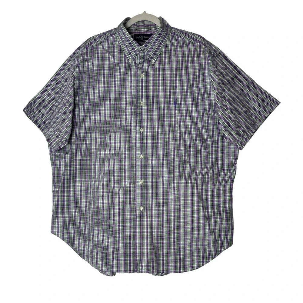 Polo Ralph Lauren 2XL Men's Classic-Fit Oxford Shirt Short Sleeve Plaid Career‎